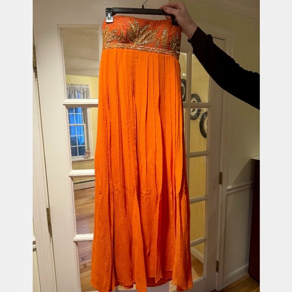 Aidan Mattox Orange Beaded Gown - Picture 1 of 5